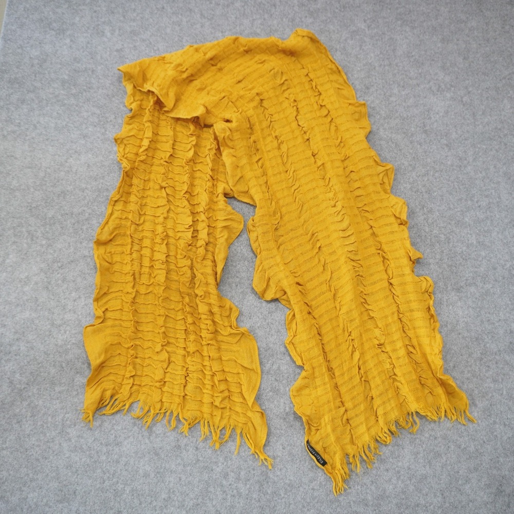 Eileen Fisher Mustard Yellow Wool Blend Textured Scarf Fringe‎ Trim Minimalist